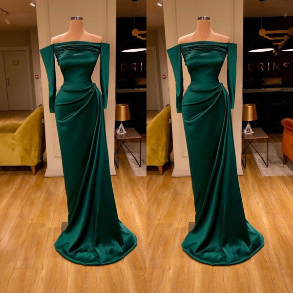 Dark Green Off-the-Shoulder Mermaid Prom Dress Long Evening Gowns Online-Ballbella