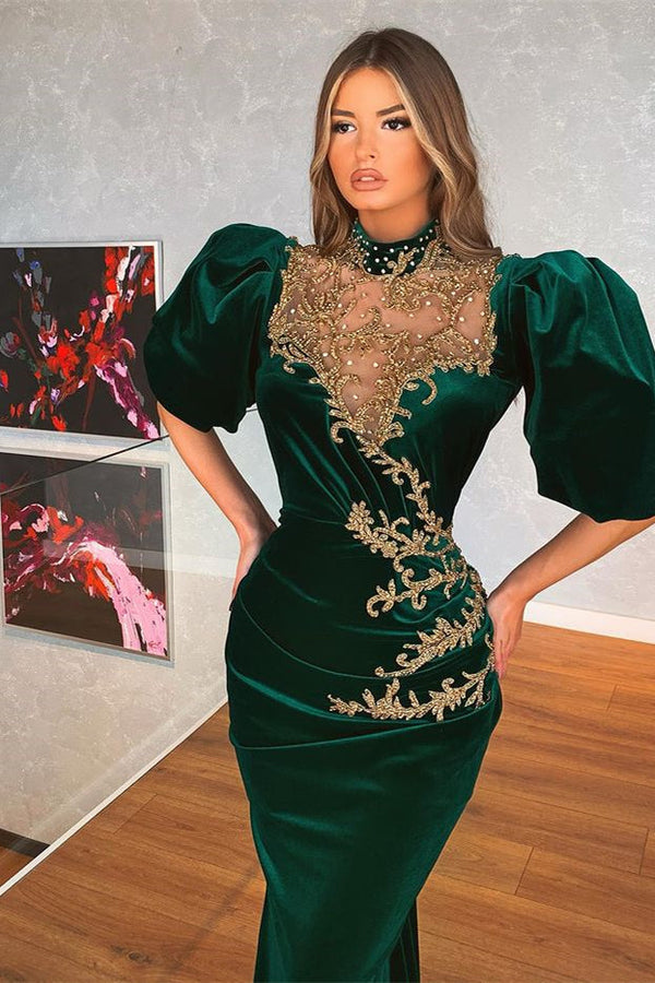 Dark Green One Shoulder Overskirt Prom Dress Slit Online-Ballbella