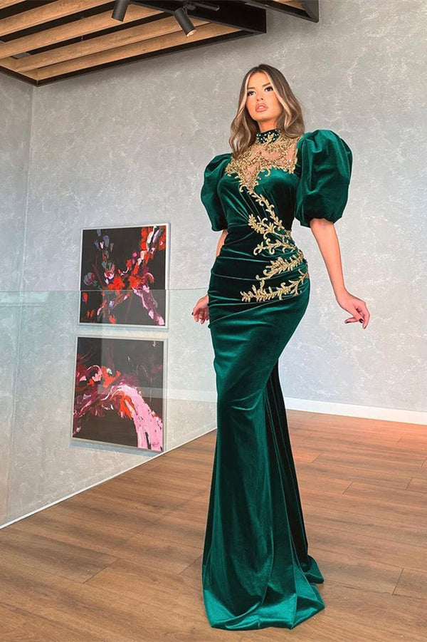 Dark Green One Shoulder Overskirt Prom Dress Slit Online-Ballbella