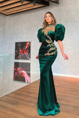 Dark Green One Shoulder Overskirt Prom Dress Slit Online-Ballbella
