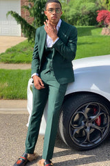 Dark Green Peaked Lapel 3-Piece Prom Suit with Flaps-Ballbella