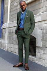 Dark Green Peaked Lapel Slim Fit Bespoke Men Suits
