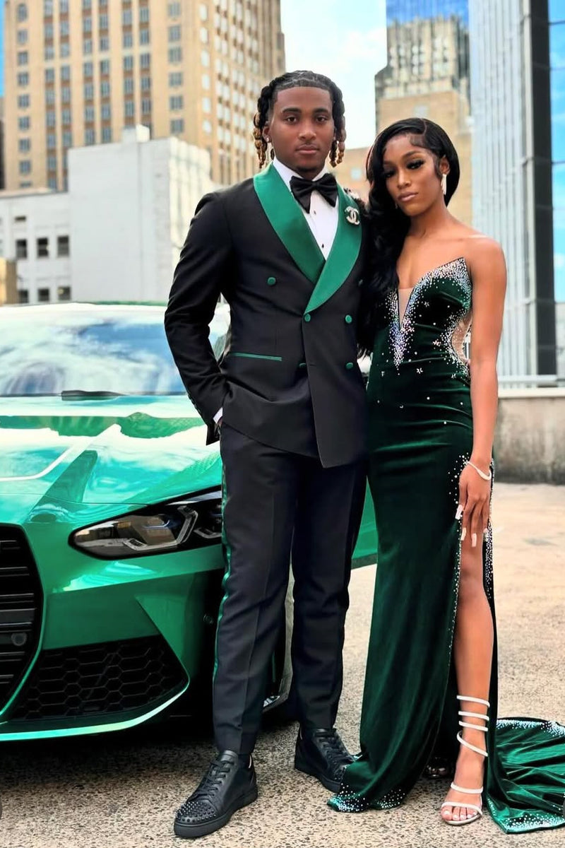 Dark Green Silver Beaded Velvet High Split Mermaid Prom Dresses Dark Green Silver Beaded Velvet High Split Mermaid Prom Dresses