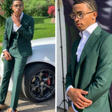 Dark Green Three-Pieces Slim Fit Three-Pieces Men Suits-Ballbella