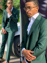 Dark Green Three-Pieces Slim Fit Three-Pieces Men Suits-Ballbella