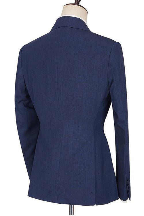 Dark Navy Bespoke Peaked Lapel Ruffles Men Suits-Ballbella