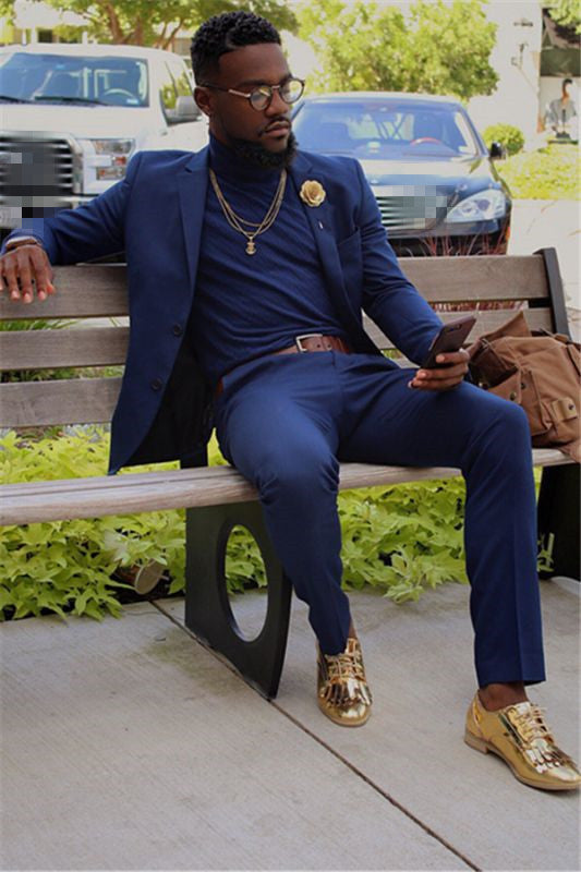 Dark Navy Designer Men Suit Two Piece Prom Outfits Online-Ballbella