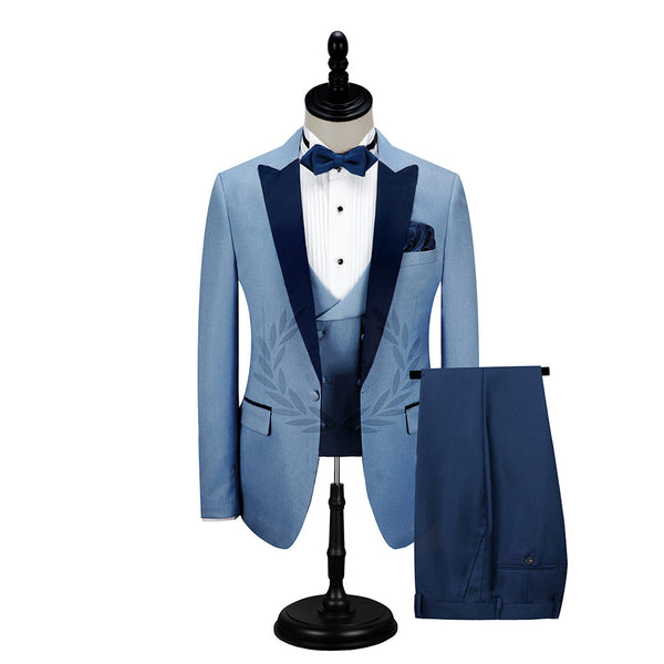 Dark Navy Peak Lapel Men's Prom Suits Classic Blue Wedding Tuxedos-Ballbella
