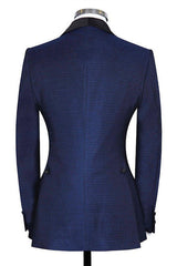 Dark Navy Shawl Lapel Three Pieces Slim Fit Wedding Suits for Men-Ballbella