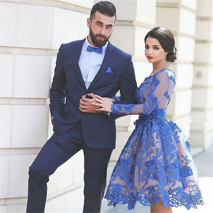 Dark Navy Slim Fit Men Suit Two Piece Notched Lapel Prom Suit-Ballbella