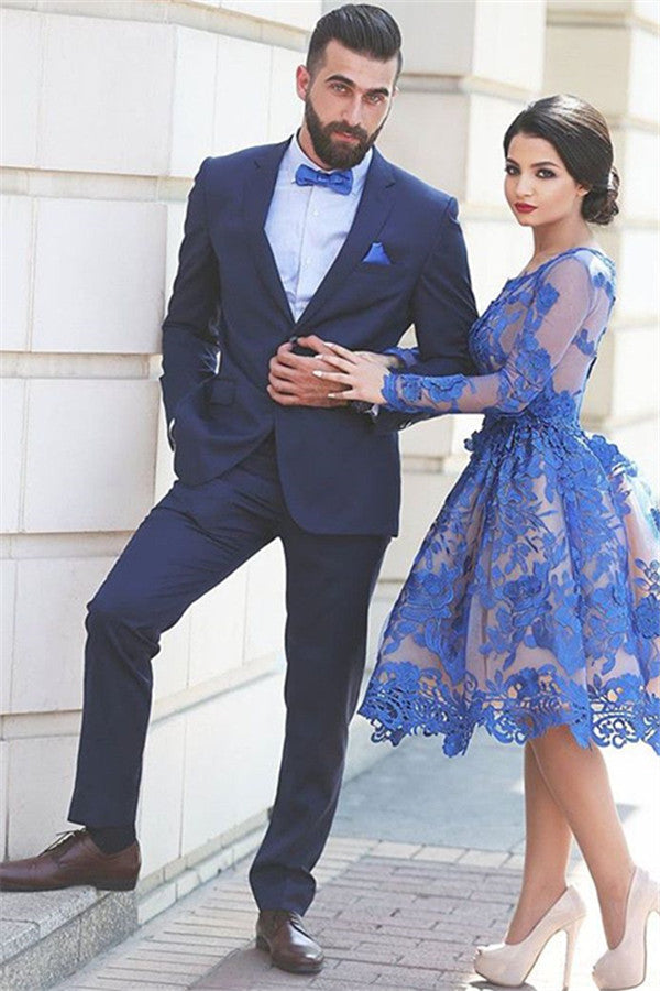 Dark Navy Slim Fit Men Suit Two Piece Notched Lapel Prom Suit-Ballbella