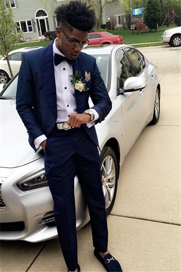 Dark Navy Slim Fit Wedding Groom Suit Two Piece Men Suit for Prom-Ballbella