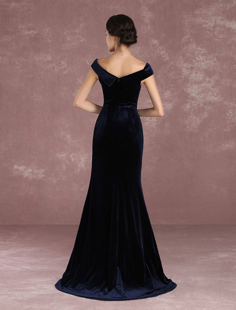 Dark Navy Slit Party Dress With Train Inspired By Taraji P. Henson-Ballbella
