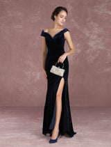 Dark Navy Slit Party Dress With Train Inspired By Taraji P. Henson-Ballbella