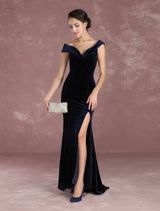 Dark Navy Slit Party Dress With Train Inspired By Taraji P. Henson-Ballbella
