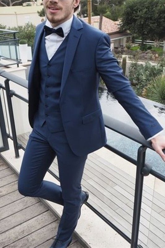 Dark Navy Three-Pieces Notched Lapel Formal Business Suits-Ballbella