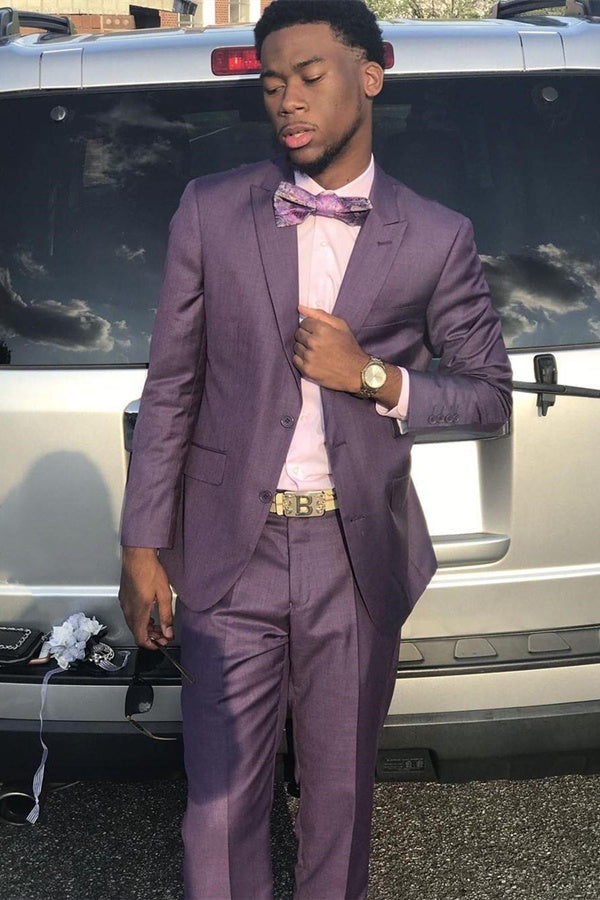 Dark Purple Peaked Lapel Two Button Prom Men Suits | Ballbella