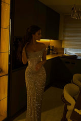 Dazzling Off-The-Shoulder Mermaid Prom Dresses Column Long With Pleats-Ballbella