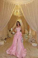 Dazzling Pink Sweetheart Straps Sleeveless Satin Prom Dress High Split With Lace-Up Back-Ballbella
