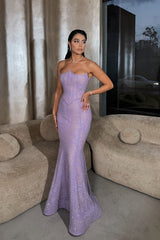 Dazzling Purple Strapless Sleeveless Mermaid Prom Dresses Column On Sale-Ballbella