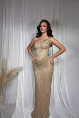 Dazzling Strapless Sleeveless Mermaid Prom Dresses Column Gem With Pleats-Ballbella