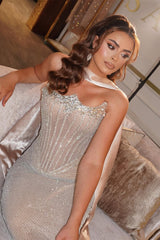 Dazzling Strapless Sleeveless Prom Dresses Mermaid Long Sheath With Gem-Ballbella