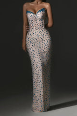 Dazzling Sweetheart Strapless Sleeveless Mermaid Prom Dress V-Neck Gem With Lace-Up Back-Ballbella