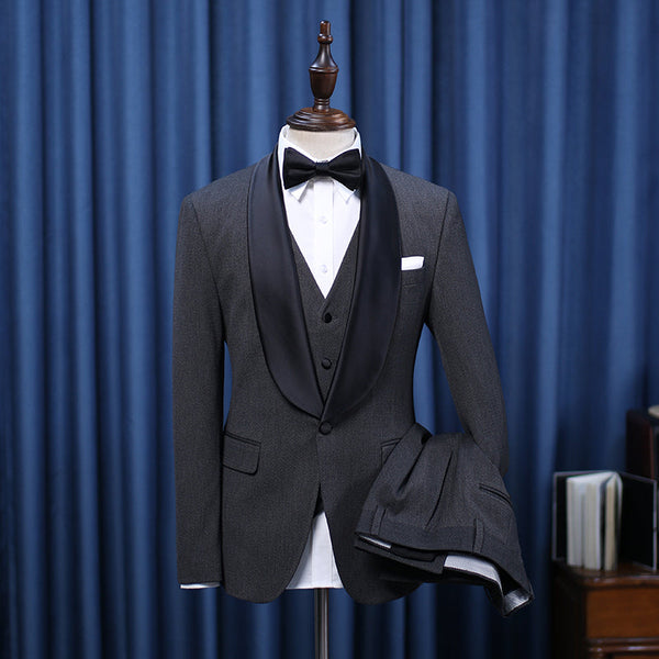 Decent All Black Three-pieces Bespoke Wedding Suit For Grooms-Ballbella