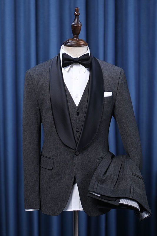 Decent All Black Three-pieces Bespoke Wedding Suit For Grooms-Ballbella