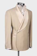 Decent Khaki Shawl Lapel Double-Breasted Wedding Suit-Ballbella