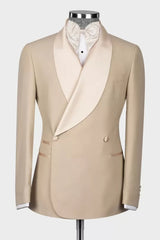 Decent Khaki Shawl Lapel Double-Breasted Wedding Suit-Ballbella