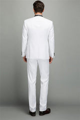 Decent Men Two Piece Wedding Groom Suits Slim Fit Shawl White Tuxedo-Ballbella
