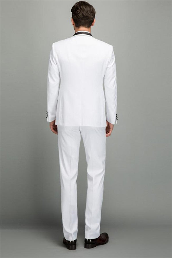 Decent Men Two Piece Wedding Groom Suits Slim Fit Shawl White Tuxedo-Ballbella
