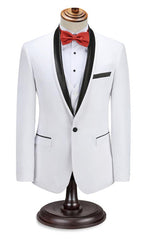 Decent Men Two Piece Wedding Groom Suits Slim Fit Shawl White Tuxedo-Ballbella