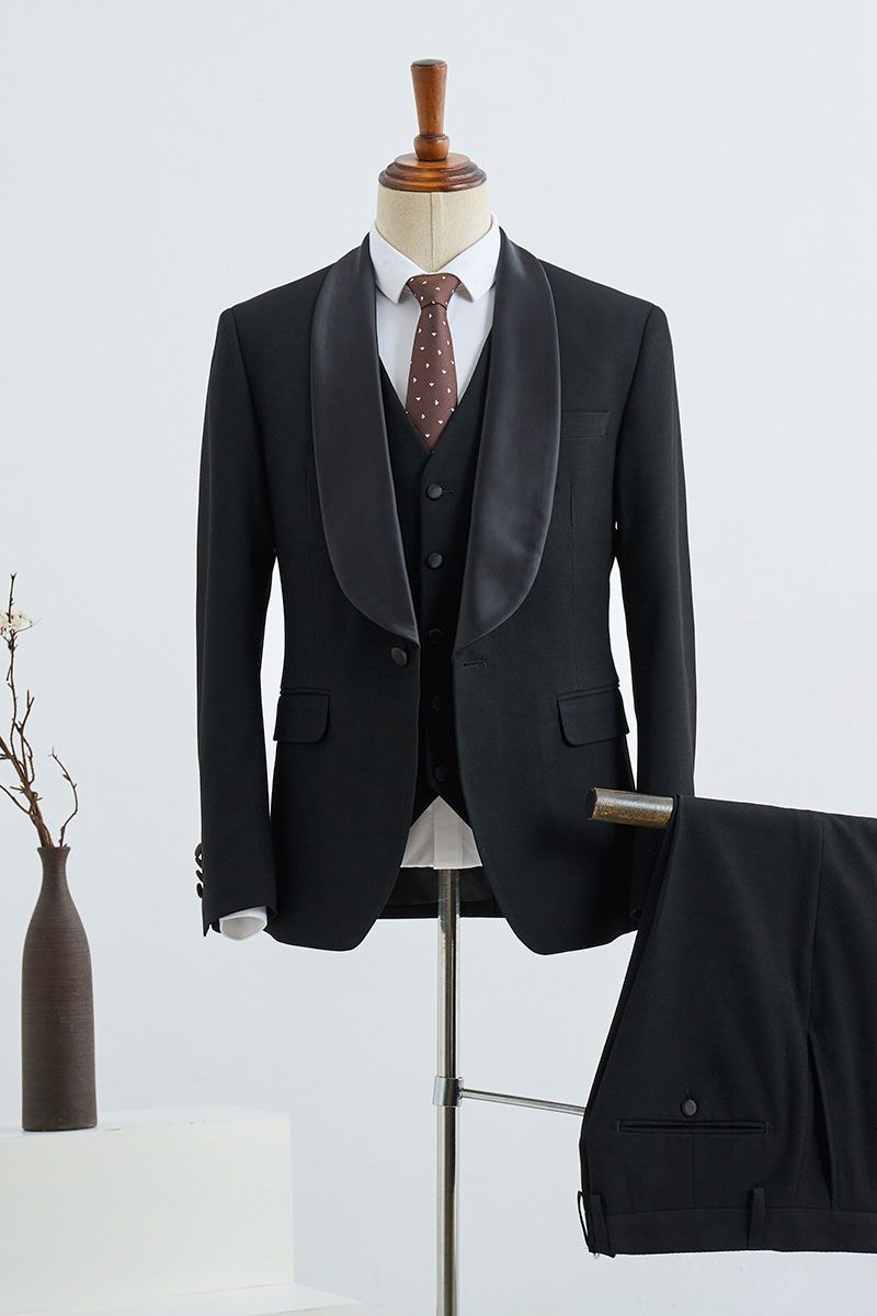 The Bespoke Shawl Lapel Single Breasted Men Suit is an essential part of any wardrobe. Whether you need a sharp business suit, a Custom design black tie evening look or a wedding or prom suit, you will find the perfect fit in Ballbella collection.Custom made this Decent Three-pieces Slim Fit Custom Wedding Suit For Grooms with rush order service.