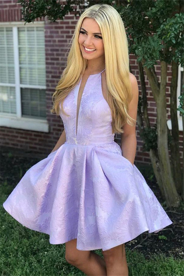 Ballbella has a great collection of V-neck, HalterMini homecoming Dresses at an affordable price. Welcome to buy high quality Deep-V-Neck Halter Appliques A-Line Sleeveless Homecoming Dress from Ballbella