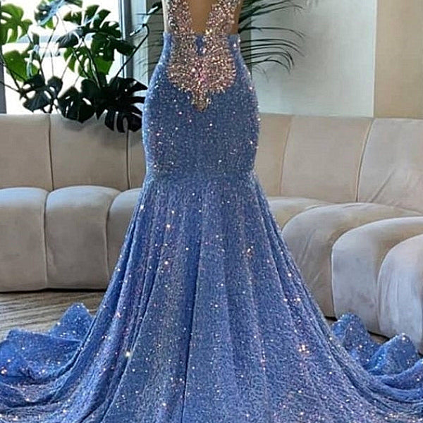 Deep V-Neck Mermaid Sequins Backless Prom Dress Ballbella Deep V-Neck Mermaid Sequins Backless Prom Dress Ballbella
