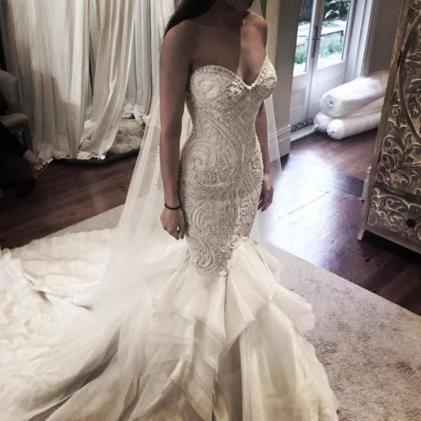 Ballbella offers Delicate Mermaid Lace Rufflesd Wedding Dress Spaghetti Strap Bridal Gown at a good price ,all made in high quality. Extra coupon to save a heap.