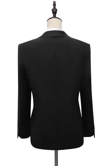 Designer Black Peaked Lapel Slim Fit Men Suits With Adjustable Buckle-Ballbella