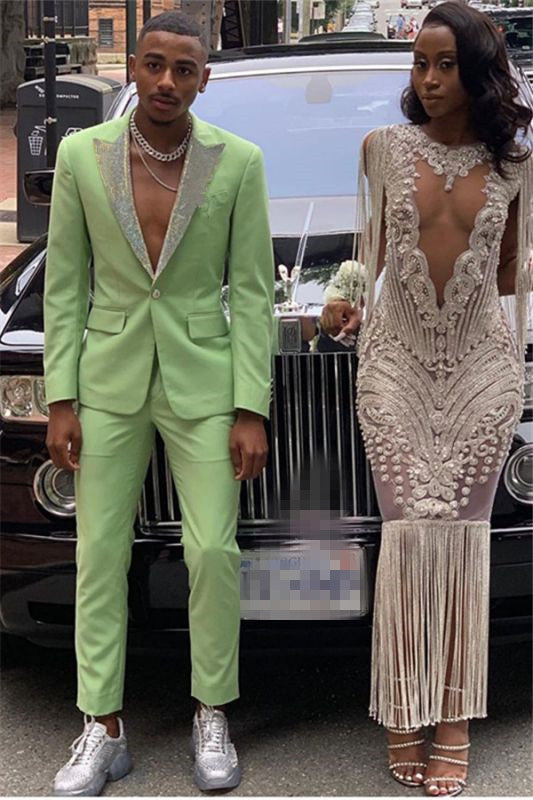 Designer Jade Peaked Lapel Men Suit Two Piece Prom Designer Slim Fit Suit-Ballbella