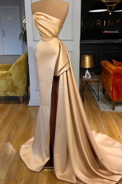 Designer Long Champagne Prom Dress Side Split Evening Party Gowns Designer Long Champagne Prom Dress Side Split Evening Party Gowns