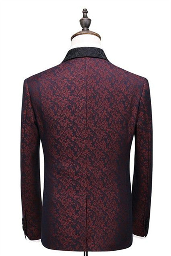 Designer Men's Suits Burgundy Check Design Prom Suits Three Pieces One Button Formal Tuxedos-Ballbella