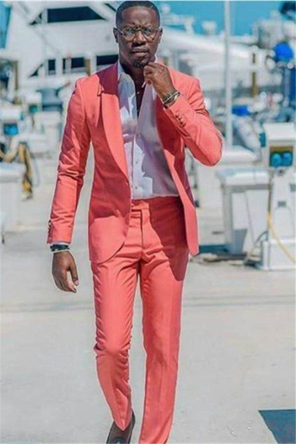 Designer Peach Shawl Lapel Two-Piece Slim Fit Bespoke Mens Prom Outfits-Ballbella