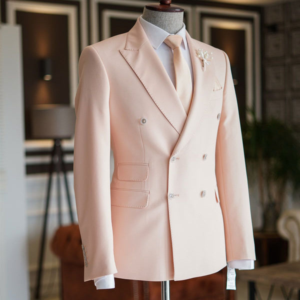 Designer Pink Peaked Lapel Double Breasted Bespoke Prom Suits For Men-Ballbella