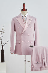 Designer Pink Plaid Peaked Lapel Double Breasted Prom Suit