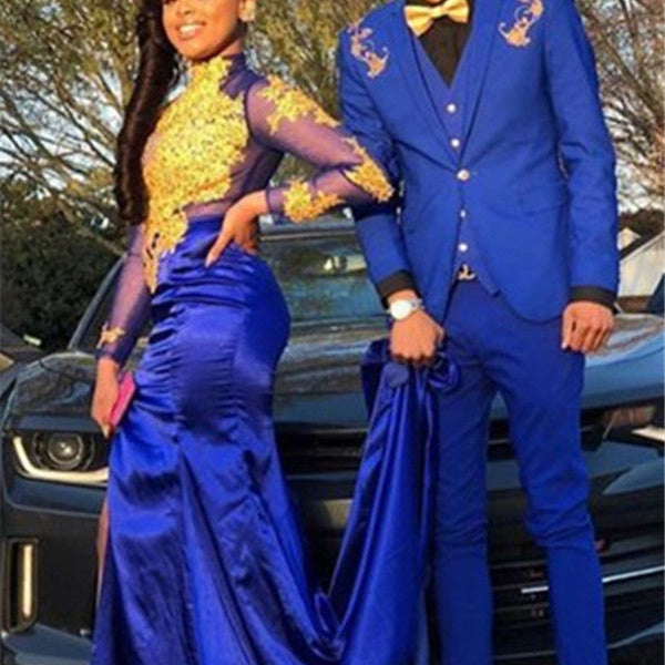 Designer Royal Blue Three Pieces Appliques Men's Prom Suits Online