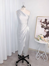Designer Ruffles Sleeveless One Shoulder Asymmetrical Bridesmaid Dresses-Ballbella