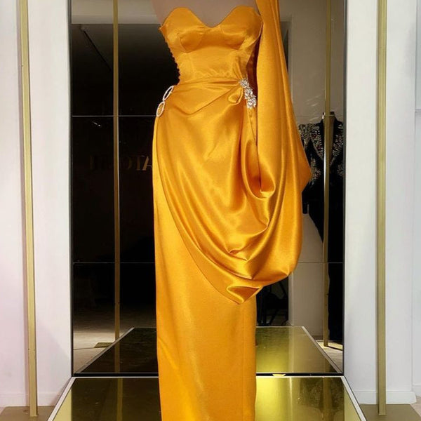 yellow gold dress Sheer-Bodice Long Prom CM343 Marigold / 2 Size medium measures 53.75 from shoulder to hem Nefertiti Maxi Dress - Lemon