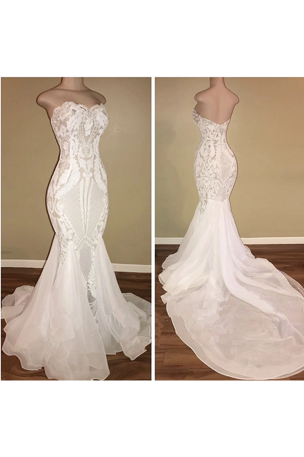 Different Sweetheart Mermaid White Summer Wedding Dresses on Sale-Ballbella