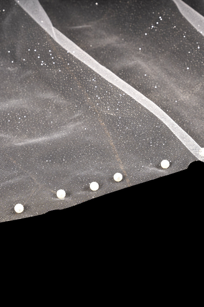 Dominic Elegant Long Tulle With Pearls Wedding Veils-Ballbella